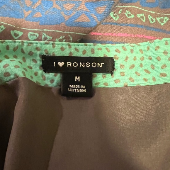 I HEART RONSON SUMMER PRINT DRESS PINK GRAY GREEN SIZE M MEDIUM RIVETS AZTEC - Picture 11 of 11